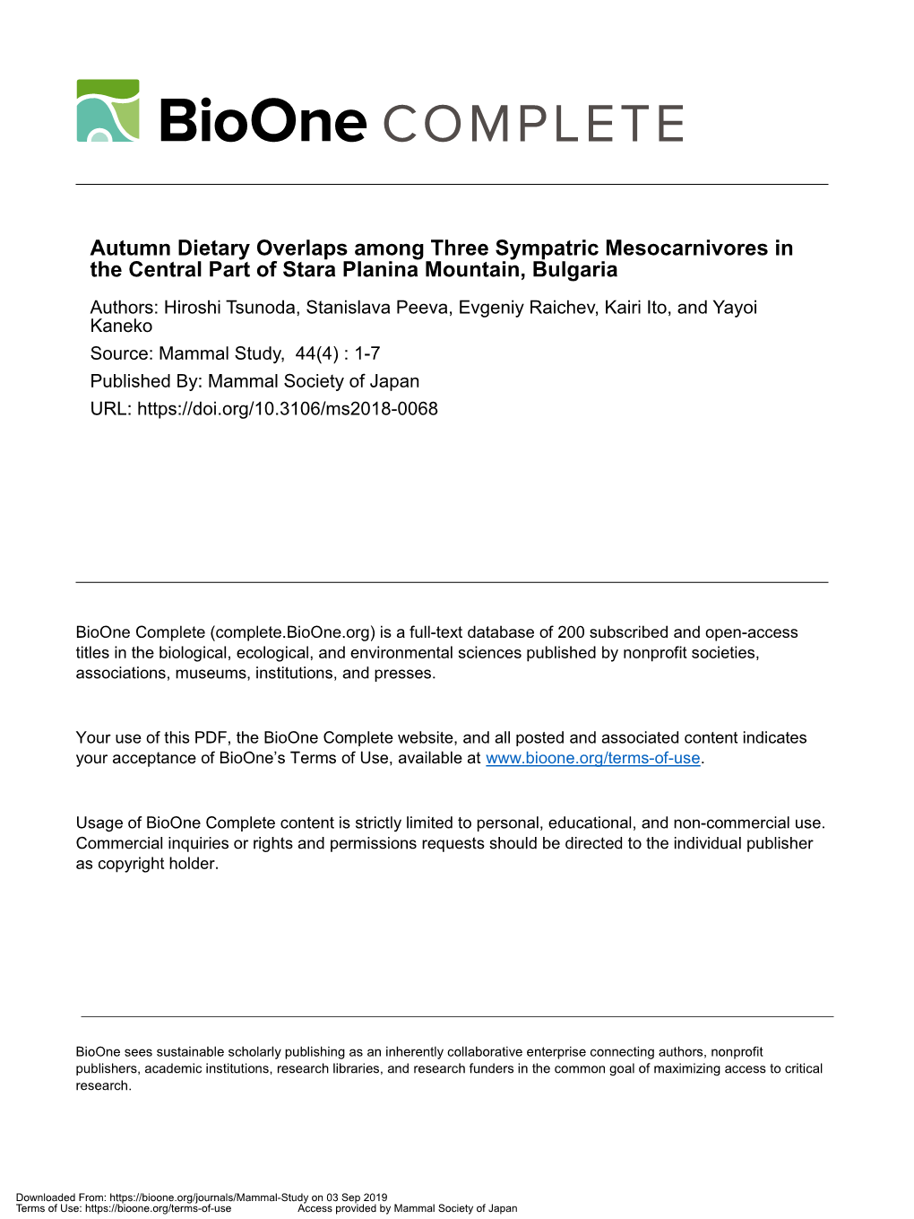 Autumn Dietary Overlaps Among Three Sympatric Mesocarnivores In