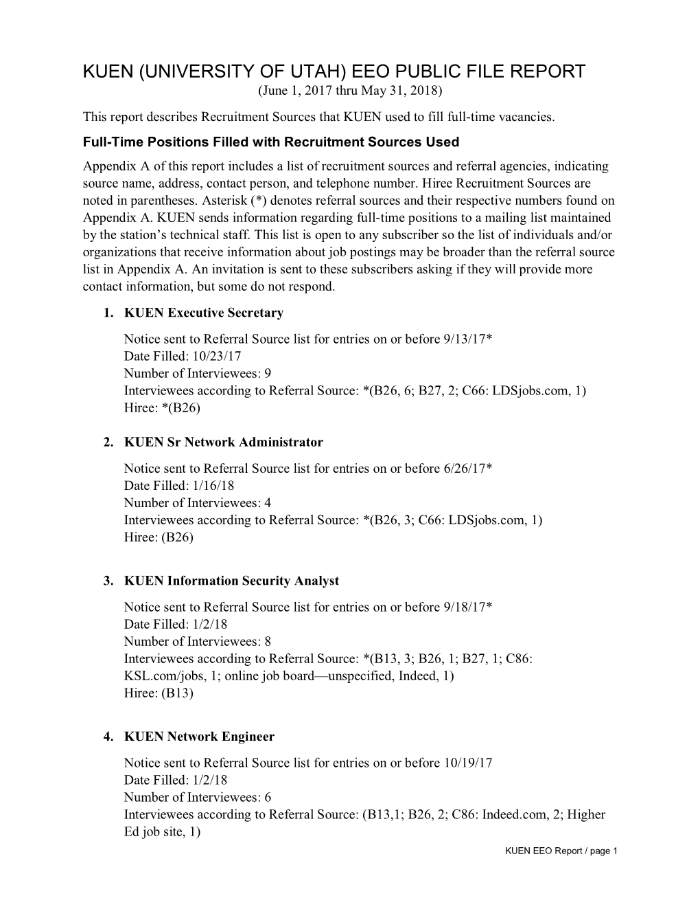 KUEN, EEO Public File Report