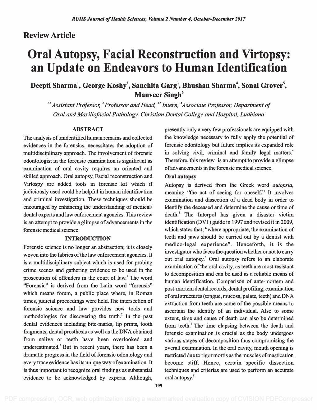 Oral Autopsy, Facial Reconstruction and Virtopsy