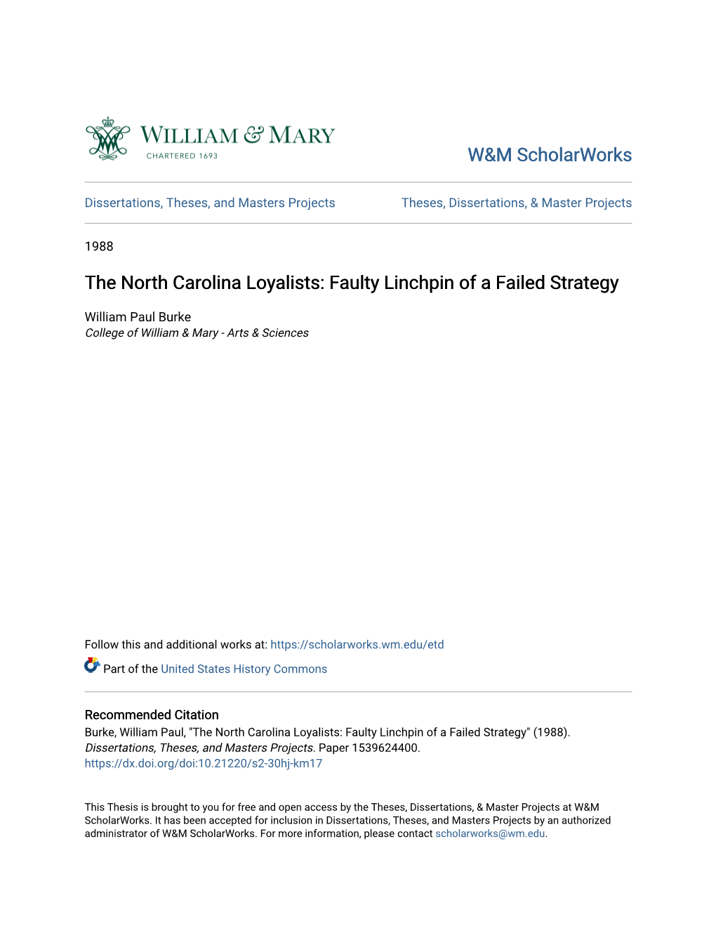 The North Carolina Loyalists: Faulty Linchpin of a Failed Strategy