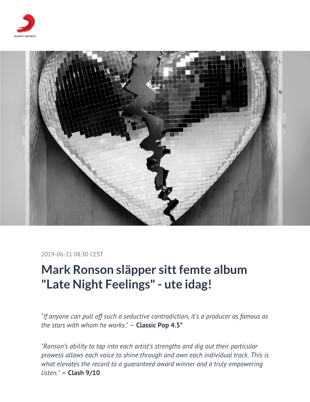 Mark Ronson Släpper Sitt Femte Album "Late Night Feelings" - Ute Idag!