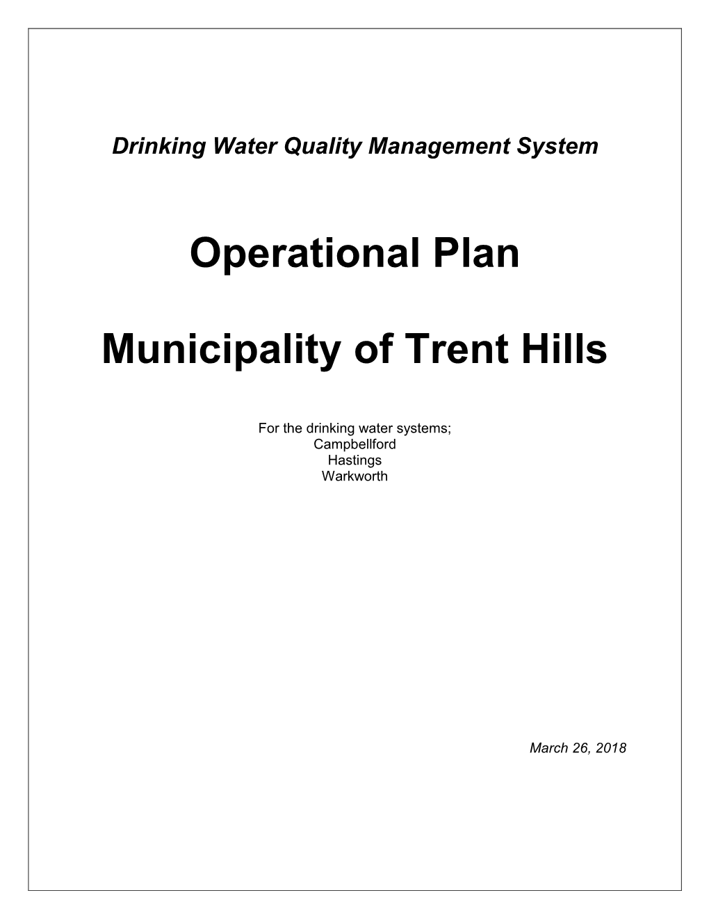 Operational Plan Municipality of Trent Hills