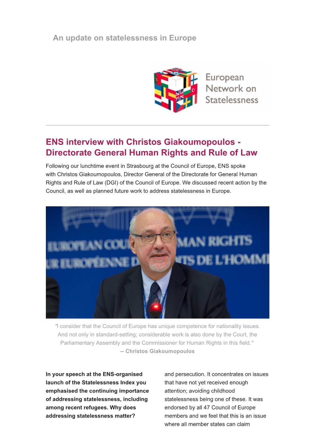 ENS Interview with Christos Giakoumopoulos - Directorate General Human Rights and Rule of Law