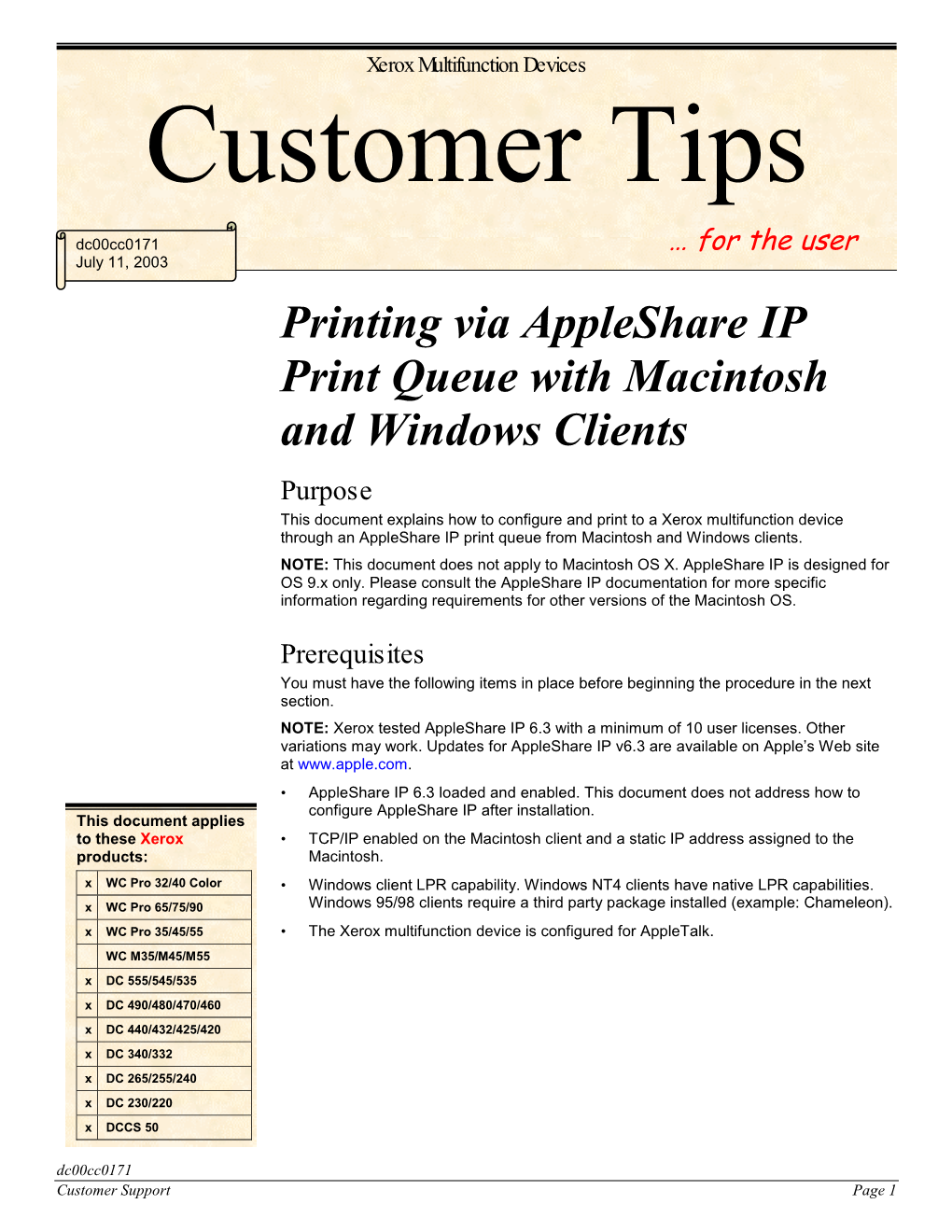 Printing Via Appleshare IP Print Queue with Macintosh And