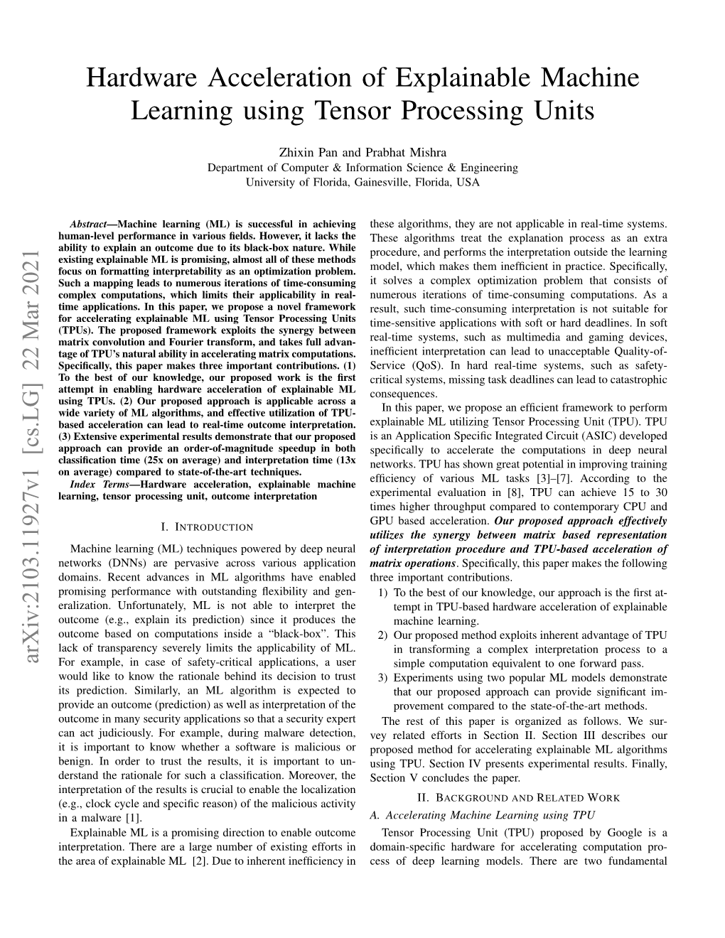 Hardware Acceleration of Explainable Machine Learning Using Tensor Processing Units