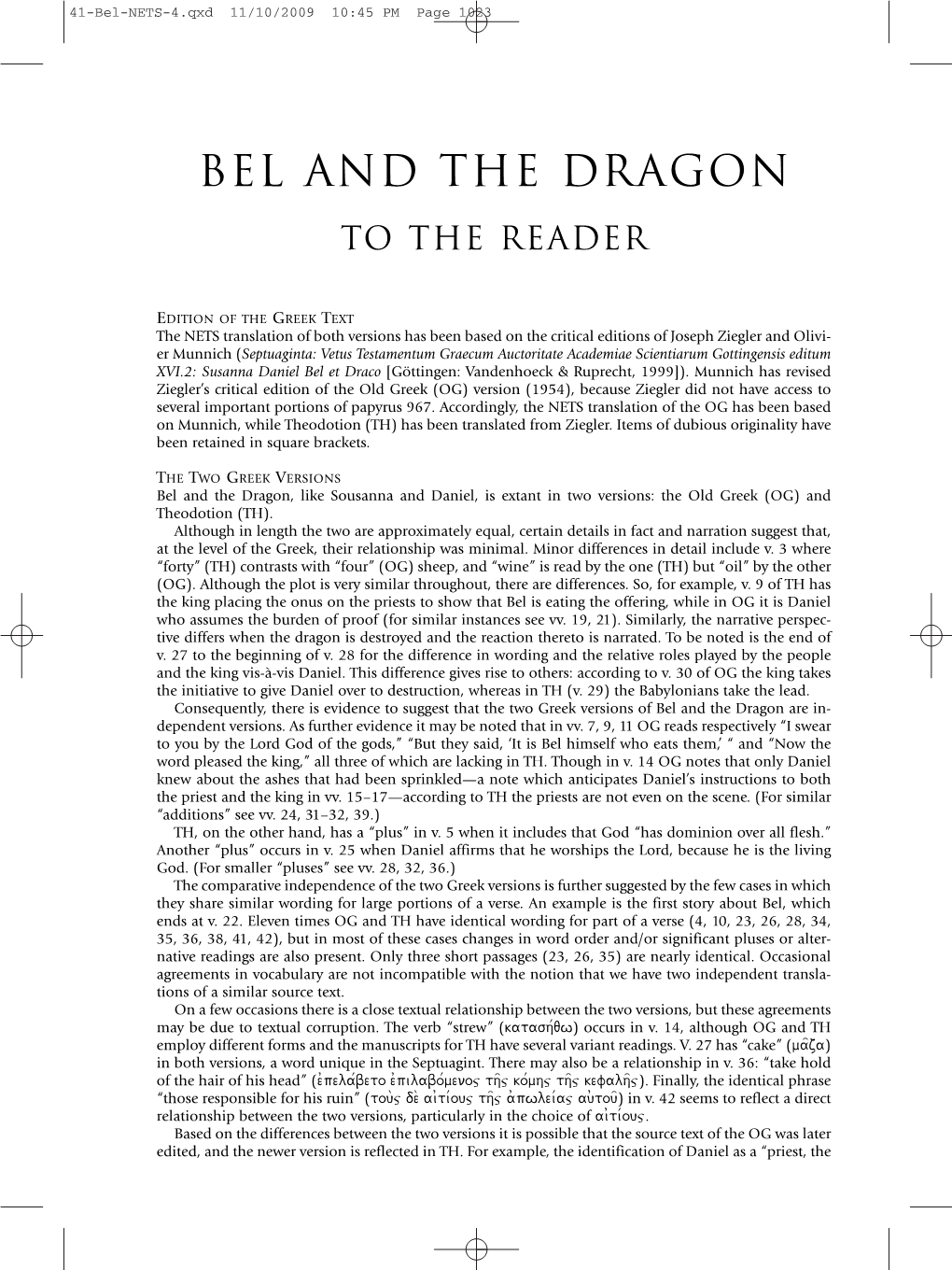 Bel and the Dragon to the Reader