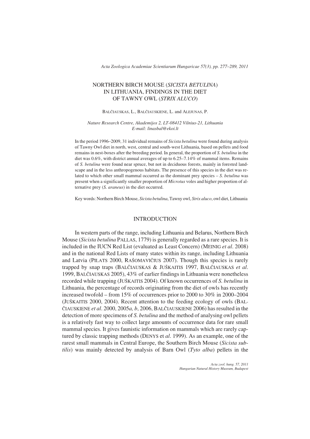 Balciauskas Et Al 2011 NORTHERN BIRCH MOUSE in Lithuania Tawny