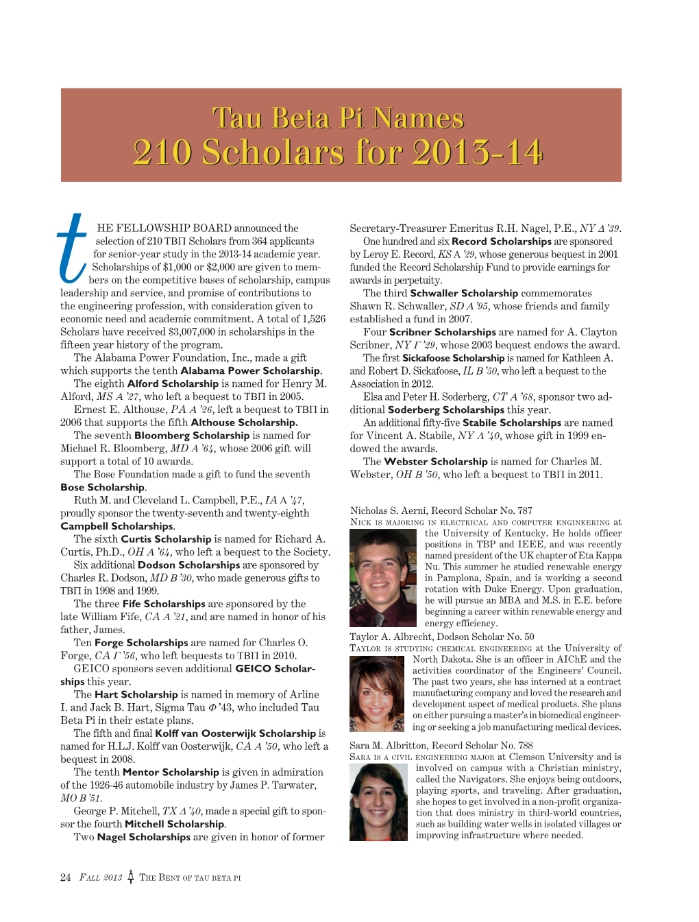 210 Scholars for 2013-14