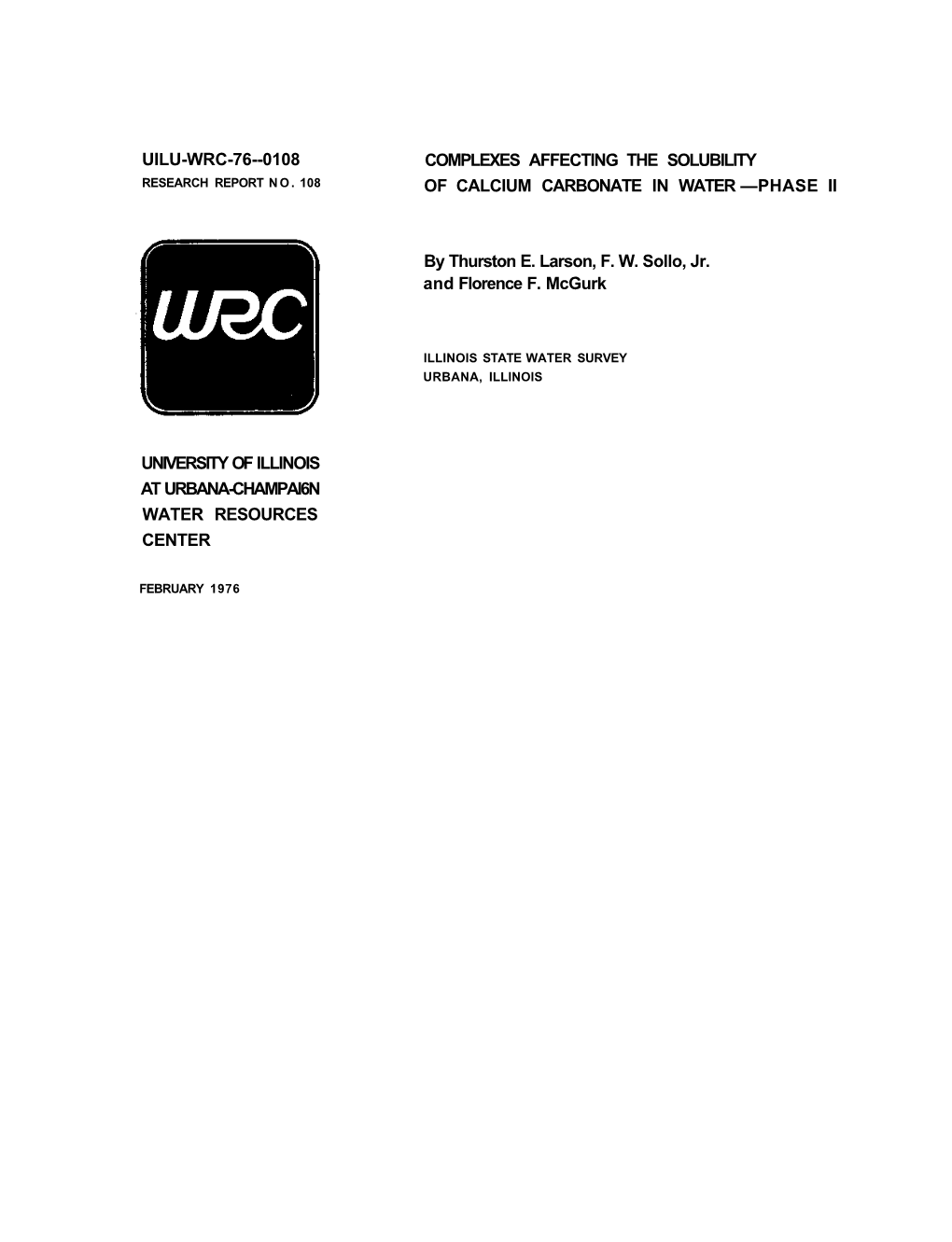 Complexes Affecting the Solubility of Calcium Carbonate in Water - Phase Ii