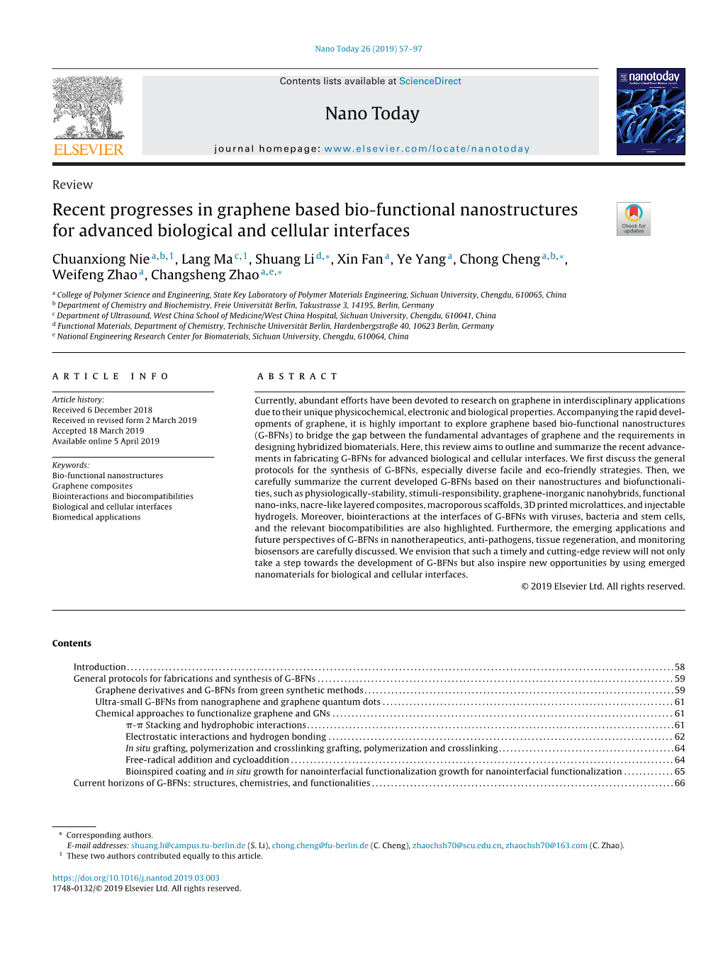 Recent Progresses in Graphene Based Bio-Functional Nanostructures