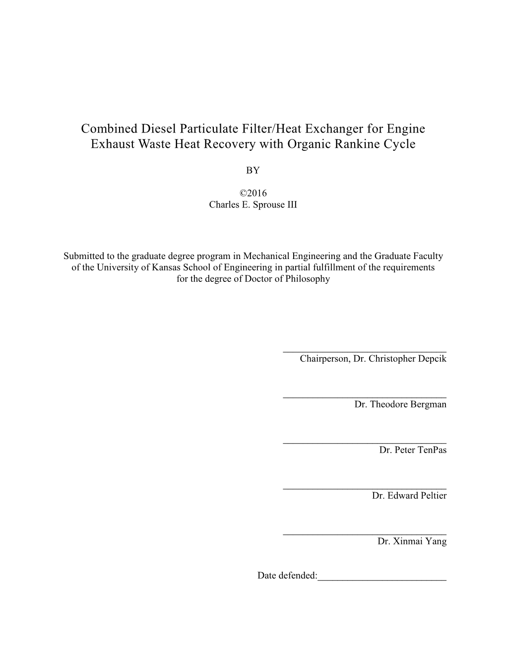 Combined Diesel Particulate Filter/Heat Exchanger for Engine Exhaust Waste Heat Recovery with Organic Rankine Cycle