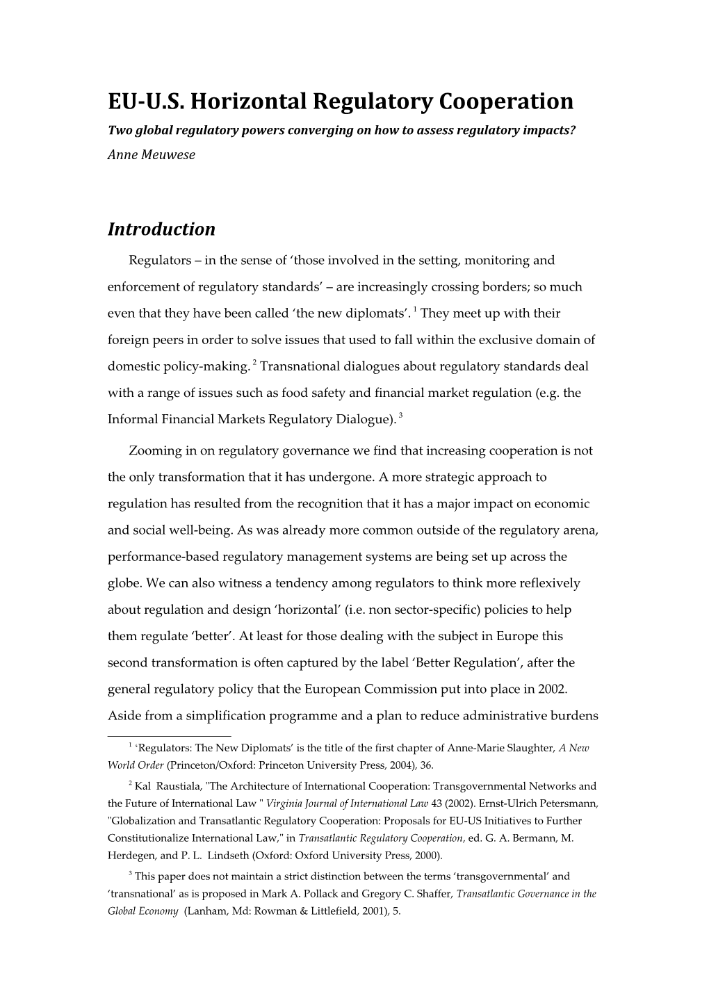 Regulatory Cooperation and Horizontal Regulatory Policy