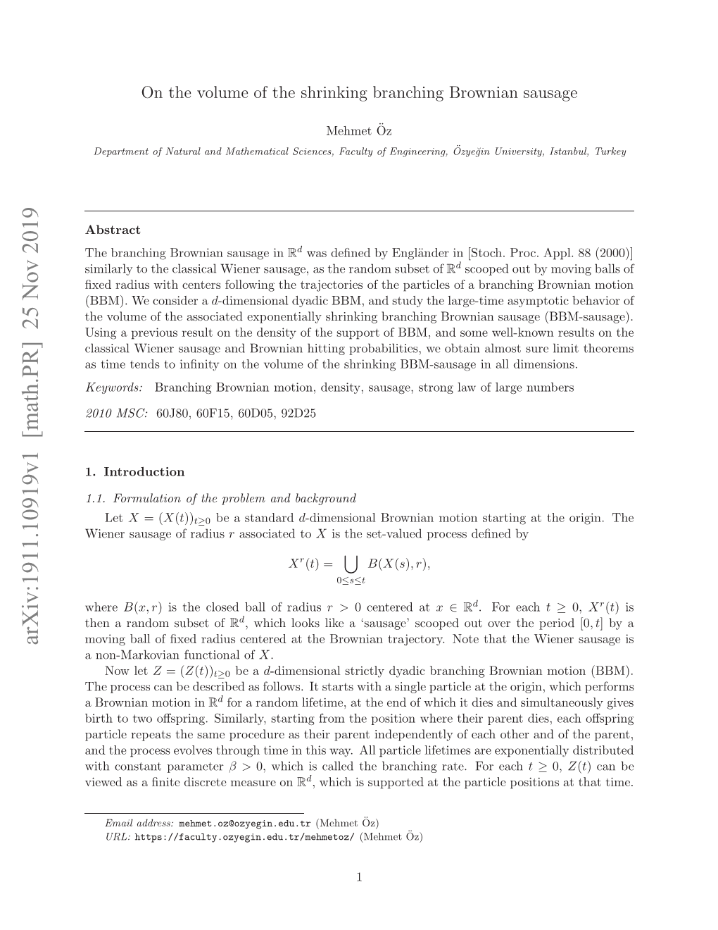 On the Volume of the Shrinking Branching Brownian Sausage