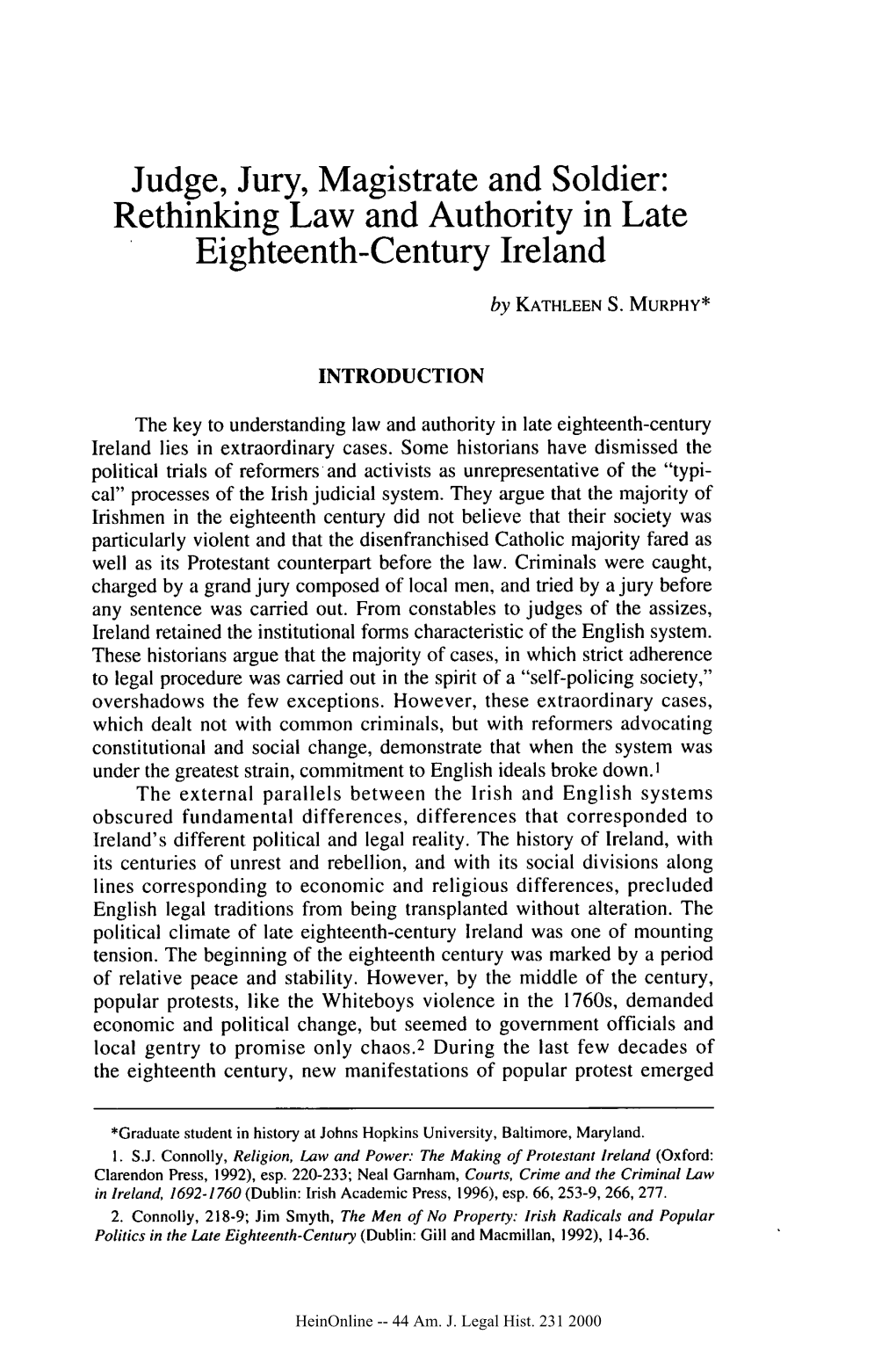 Rethinking Law and Authority in Late Eighteenth-Century Ireland