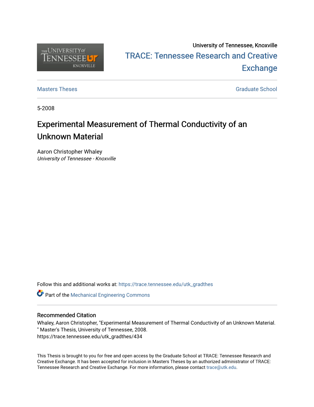 Experimental Measurement of Thermal Conductivity of an Unknown Material