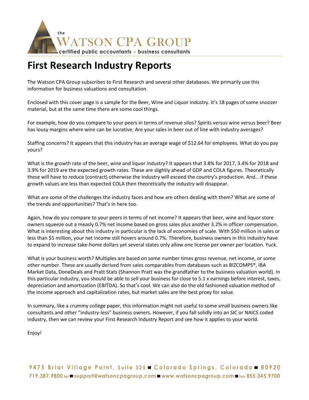 First Research Industry Reports