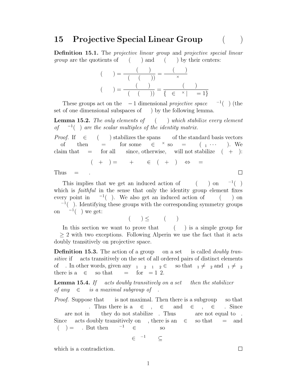 15 Projective Special Linear Group PSL(N, F)