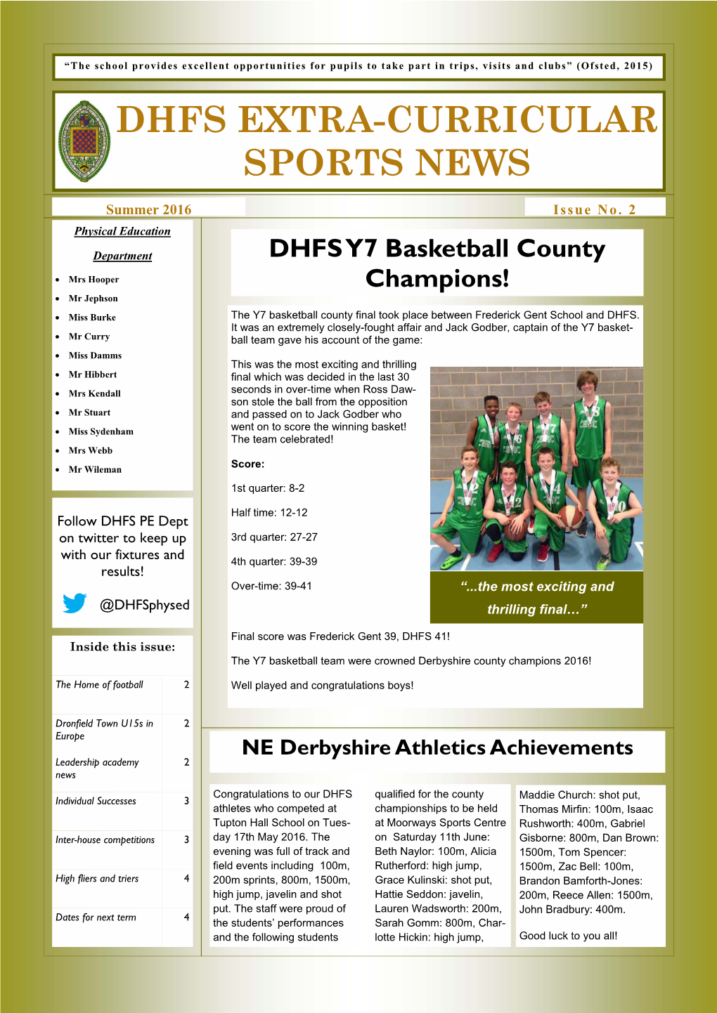 DHFS PE Newsletter