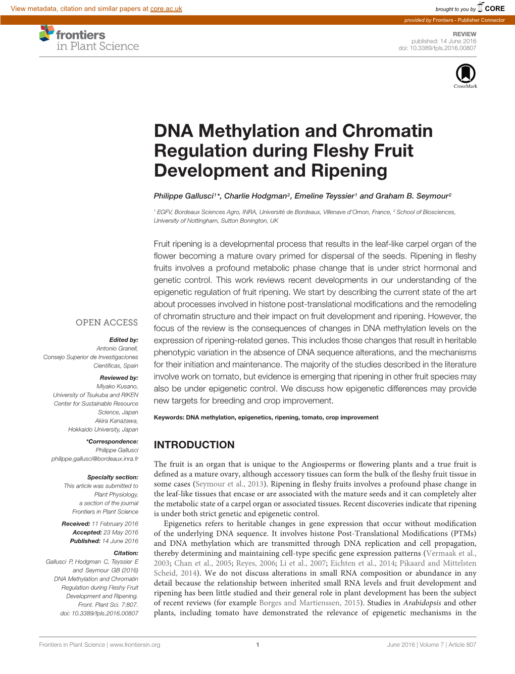 DNA Methylation and Chromatin Regulation During Fleshy Fruit Development and Ripening