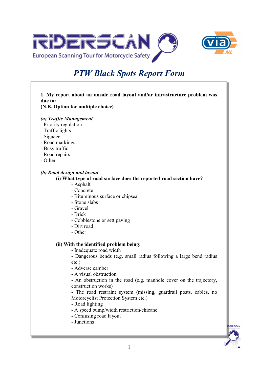 PTW Black Spots Report Form