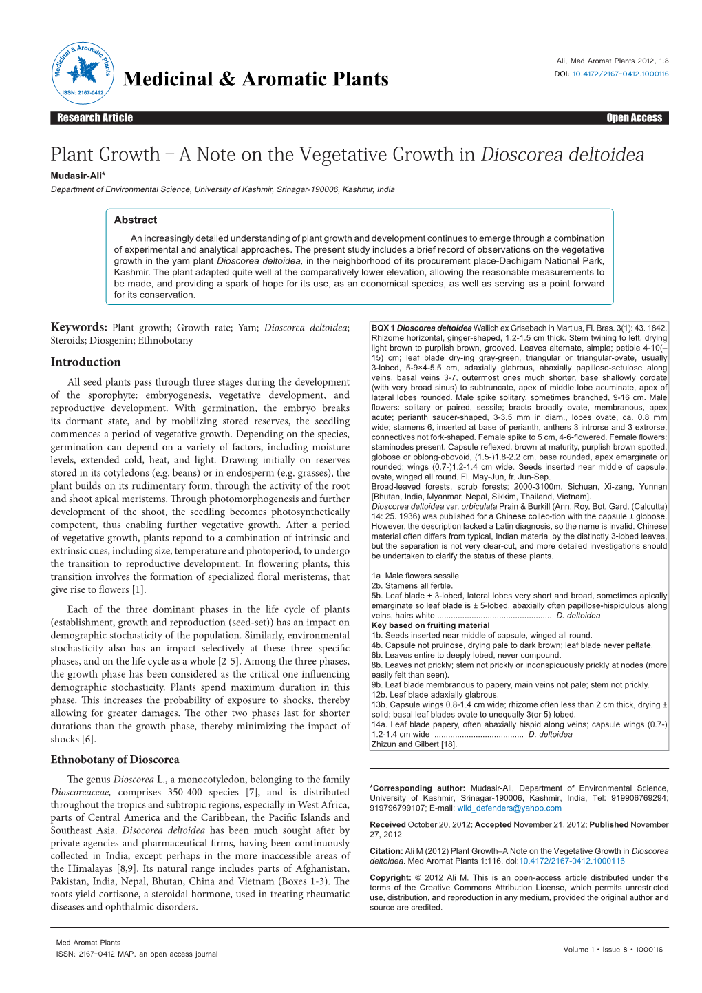 Plant Growth–A Note on the Vegetative Growth in Dioscorea