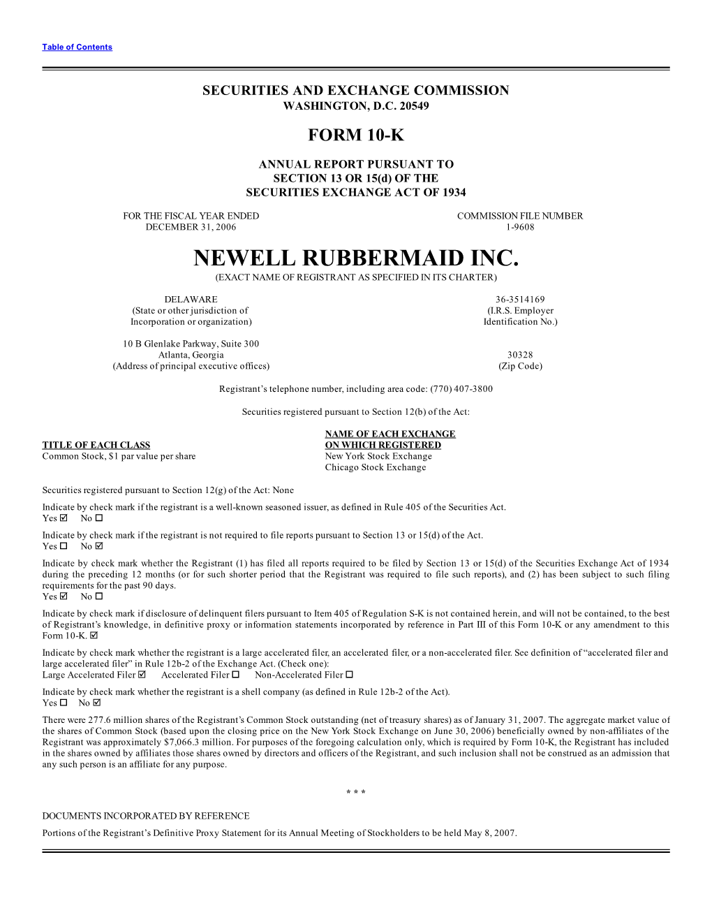 Newell Rubbermaid Inc. (Exact Name of Registrant As Specified in Its Charter)