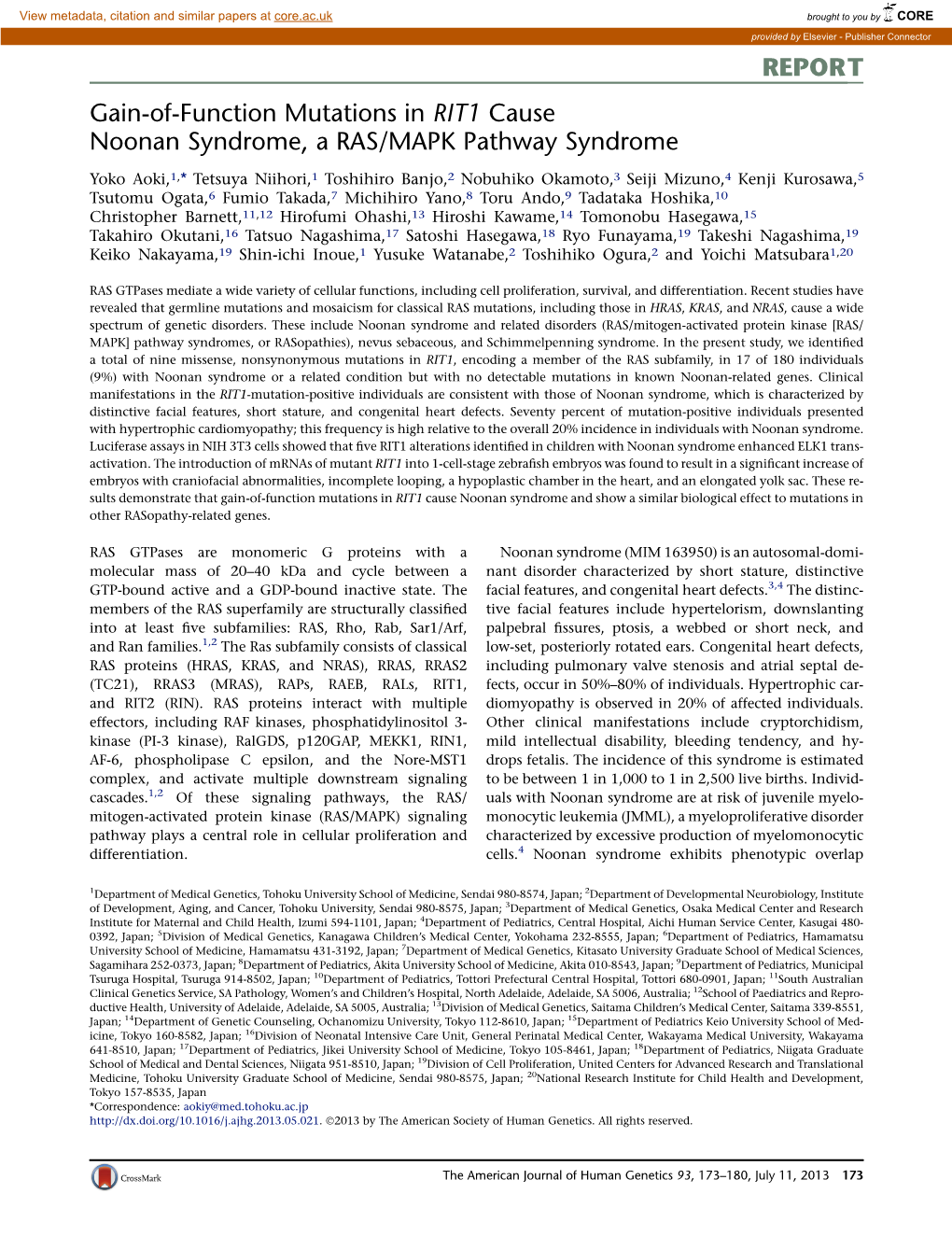 Gain-Of-Function Mutations in RIT1 Cause Noonan Syndrome, a RAS/MAPK Pathway Syndrome