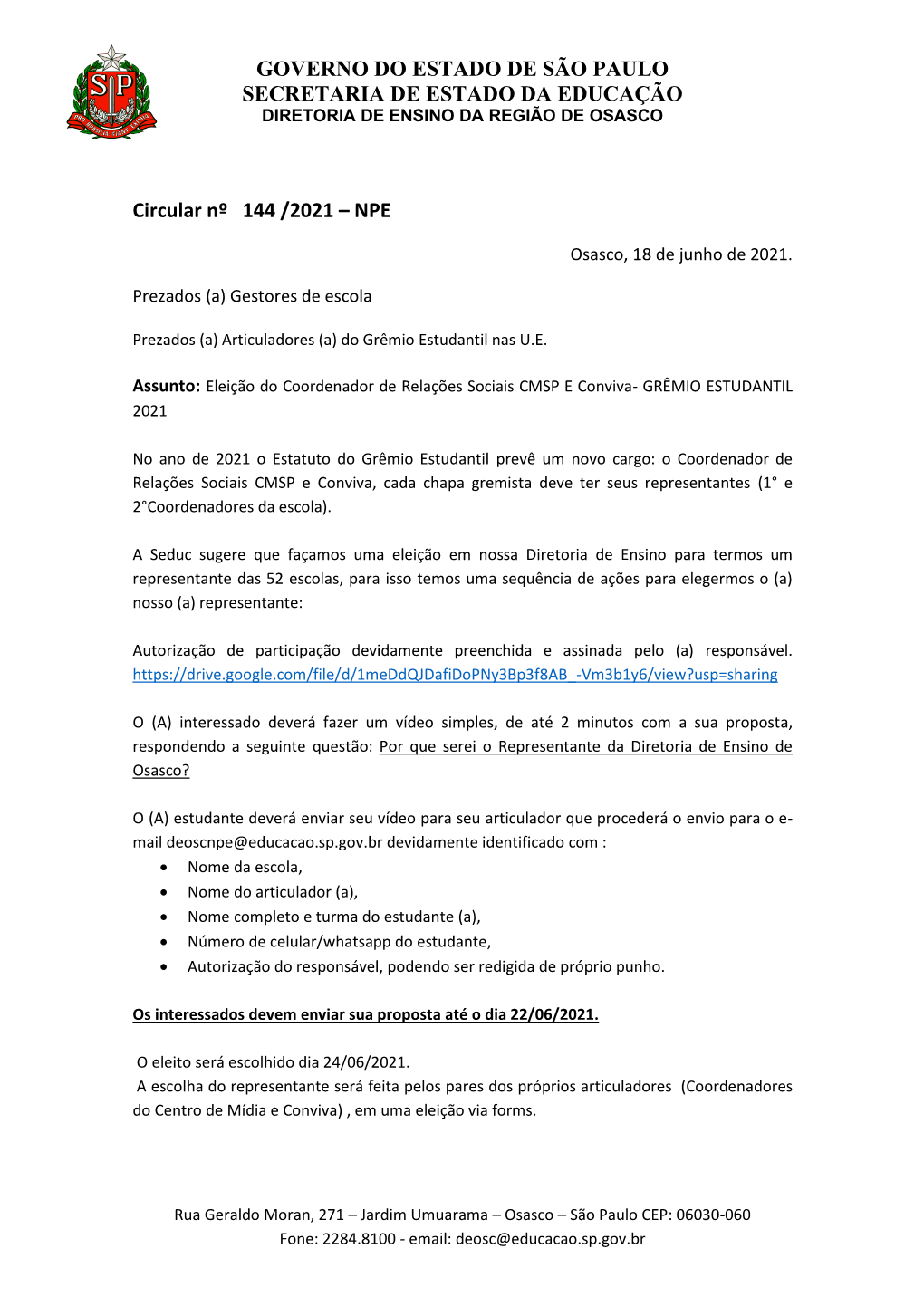 Governo Do Estado De São Paulo Secretaria De Estado Da Educação Diretoria De Ensino Da Região De Osasco