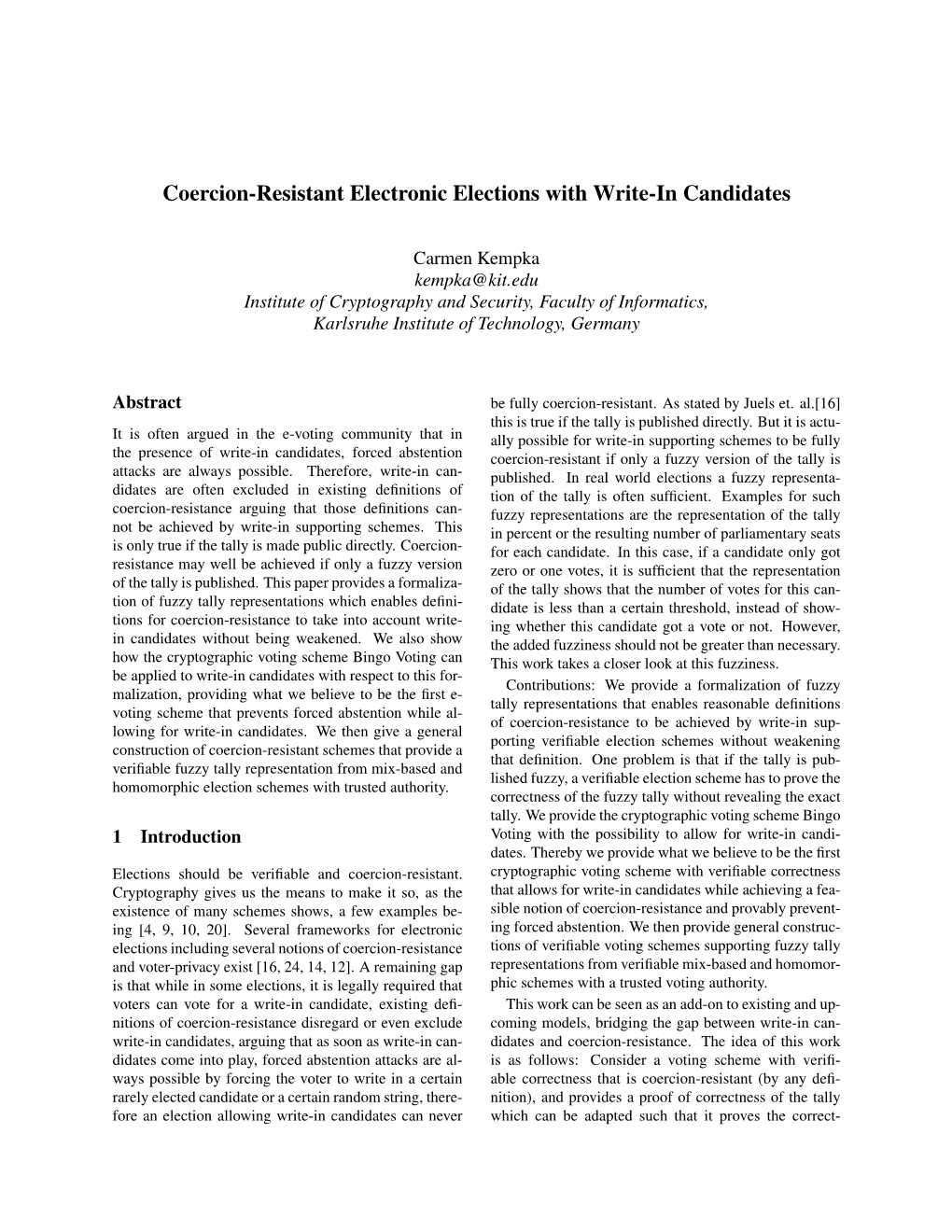 Coercion-Resistant Electronic Elections with Write-In Candidates