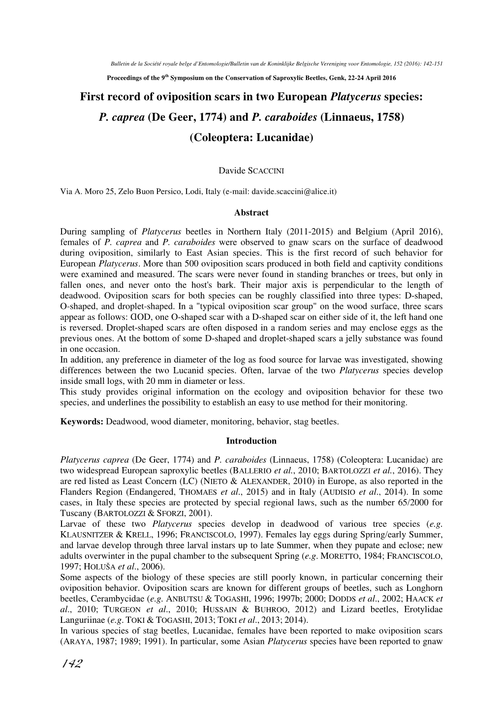 First Record of Oviposition Scars in Two European Platycerus Species: P. Caprea (De Geer, 1774) and P. Caraboides (Linnaeus, 1758) (Coleoptera: Lucanidae)