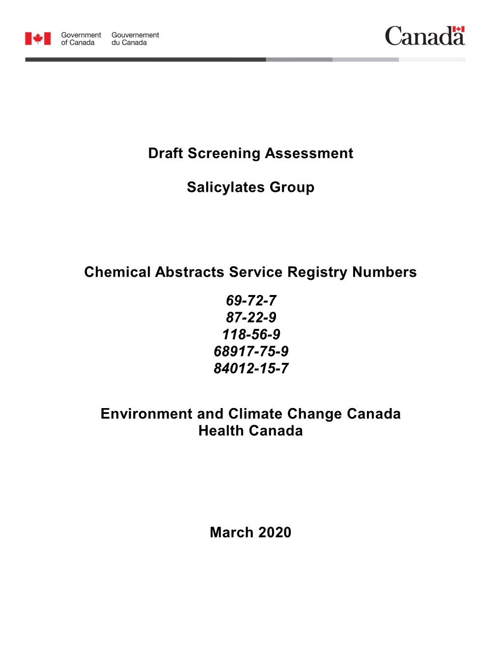 Draft Screening Assessment Salicylates Group Chemical