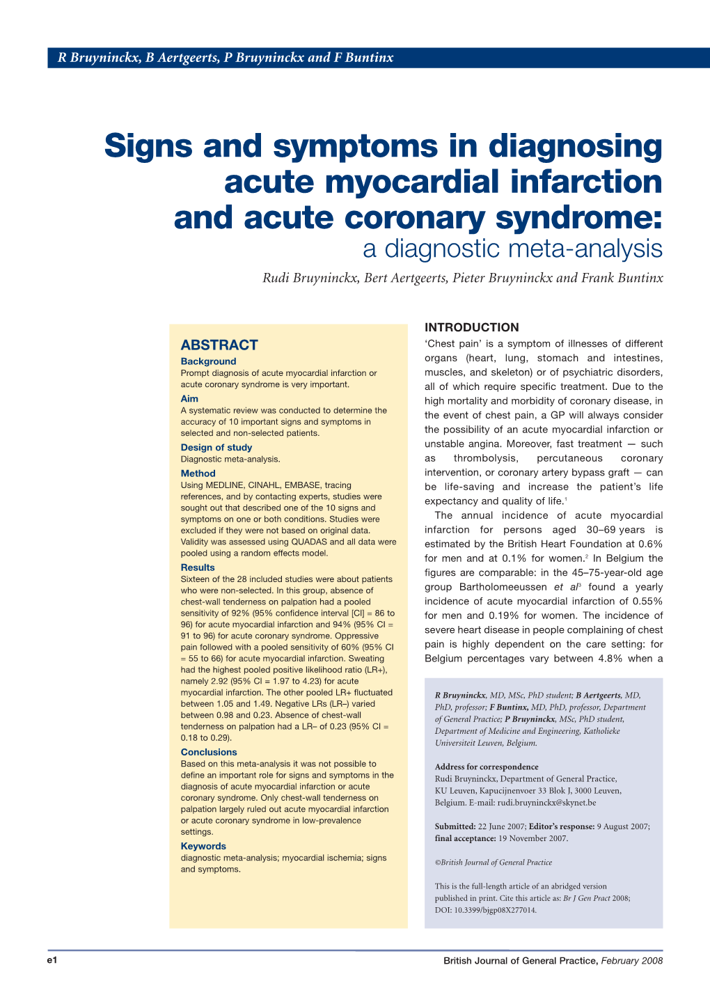 Signs and Symptoms in Diagnosing Acute Myocardial Infarction And