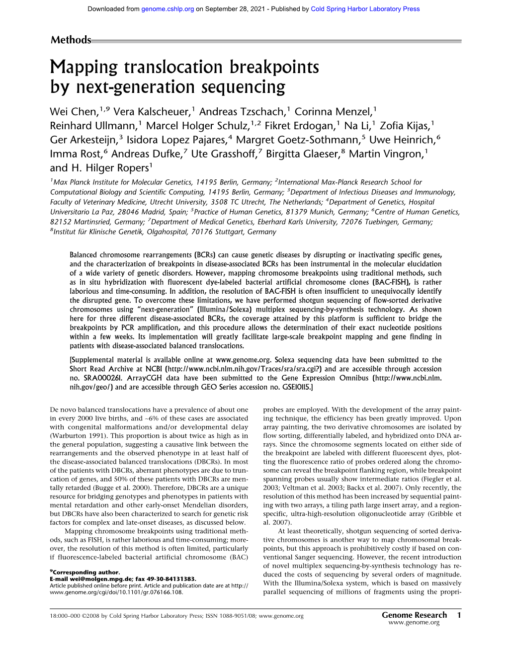 Mapping Translocation Breakpoints by Next-Generation Sequencing