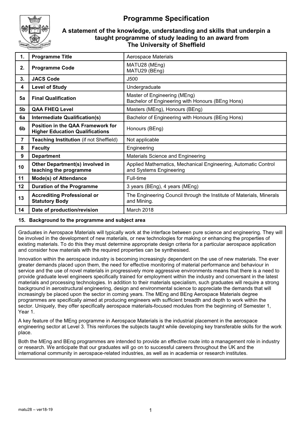 15. Background to the Programme and Subject Area s6