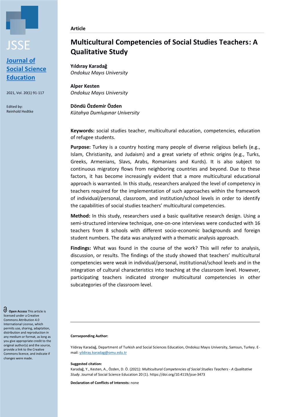 Multicultural Competencies of Social Studies Teachers: a Qualitative Study