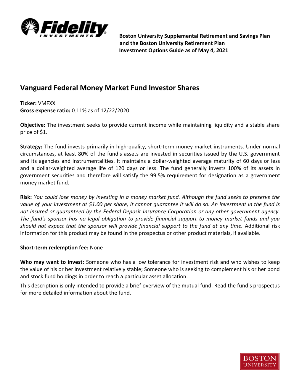 Vanguard Federal Money Market Fund Investor Shares