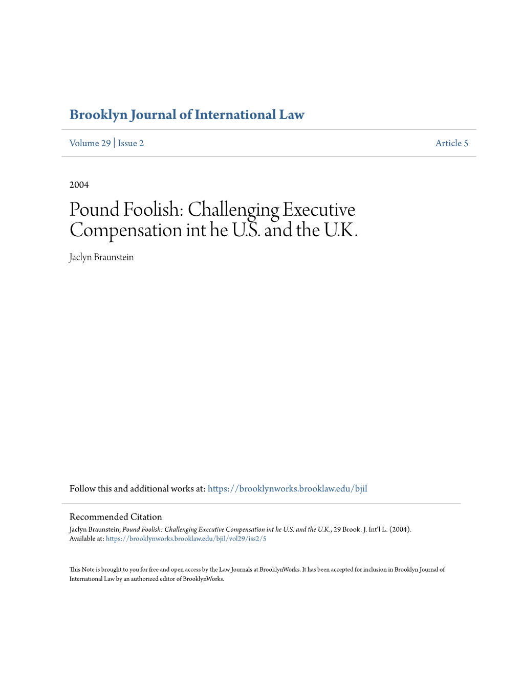 Challenging Executive Compensation Int He US and the UK