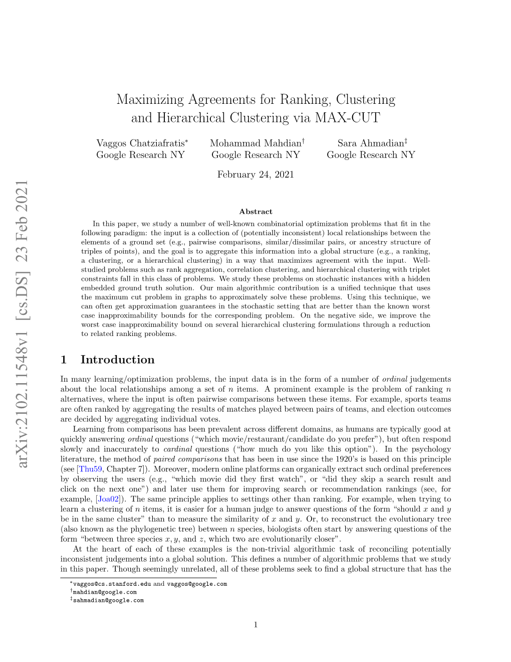 Maximizing Agreements for Ranking, Clustering and Hierarchical Clustering Via MAX-CUT