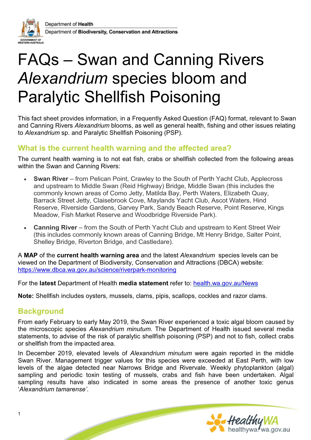 Faqs – Swan and Canning Rivers Alexandrium Species Bloom and Paralytic Shellfish Poisoning
