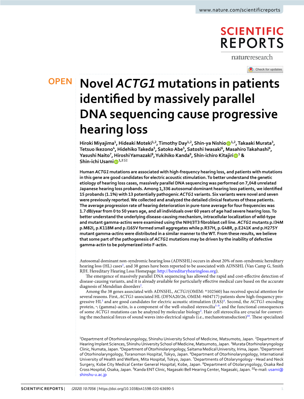 Novel ACTG1 Mutations in Patients Identified by Massively Parallel