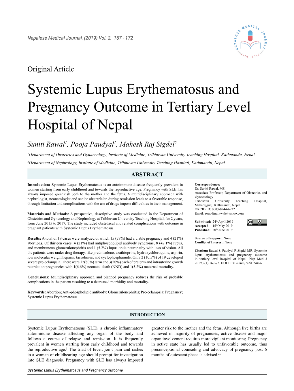 Systemic Lupus Erythematosus and Pregnancy Outcome in Tertiary Level Hospital of Nepal
