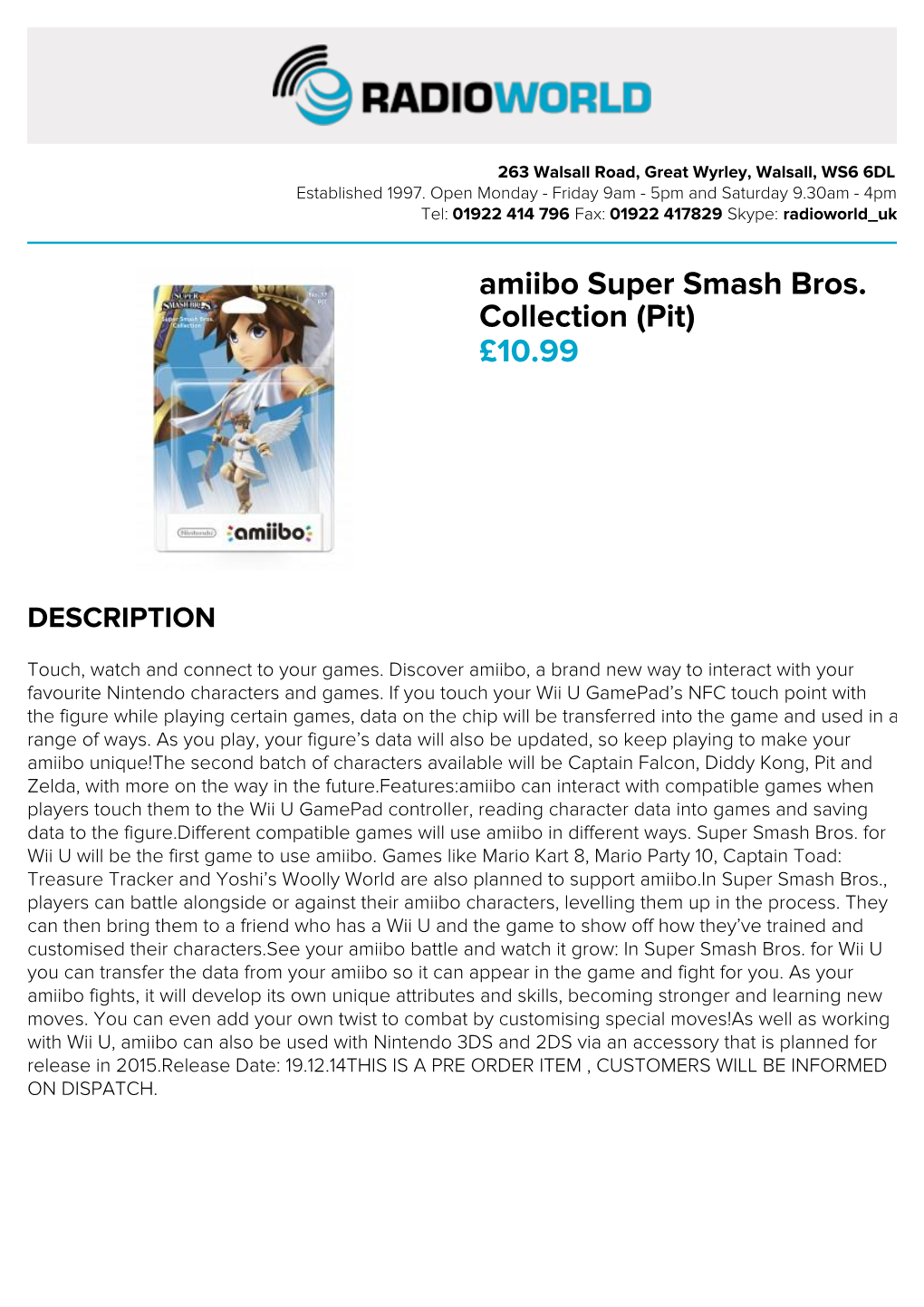 Amiibo Super Smash Bros. Collection (Pit) £10.99