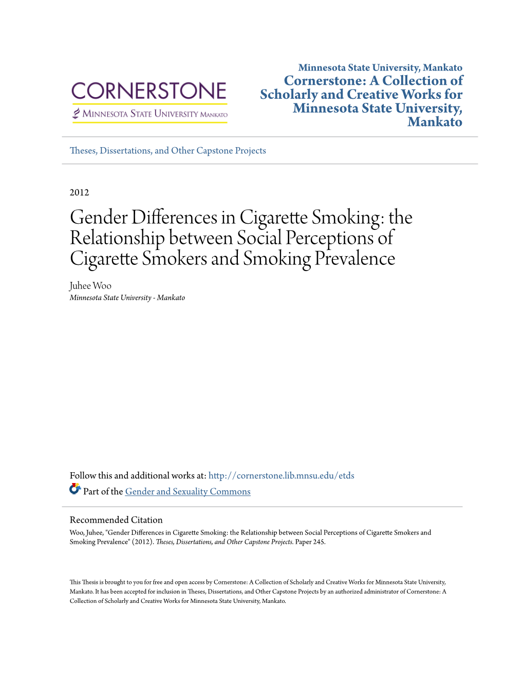 Gender Differences in Cigarette Smoking