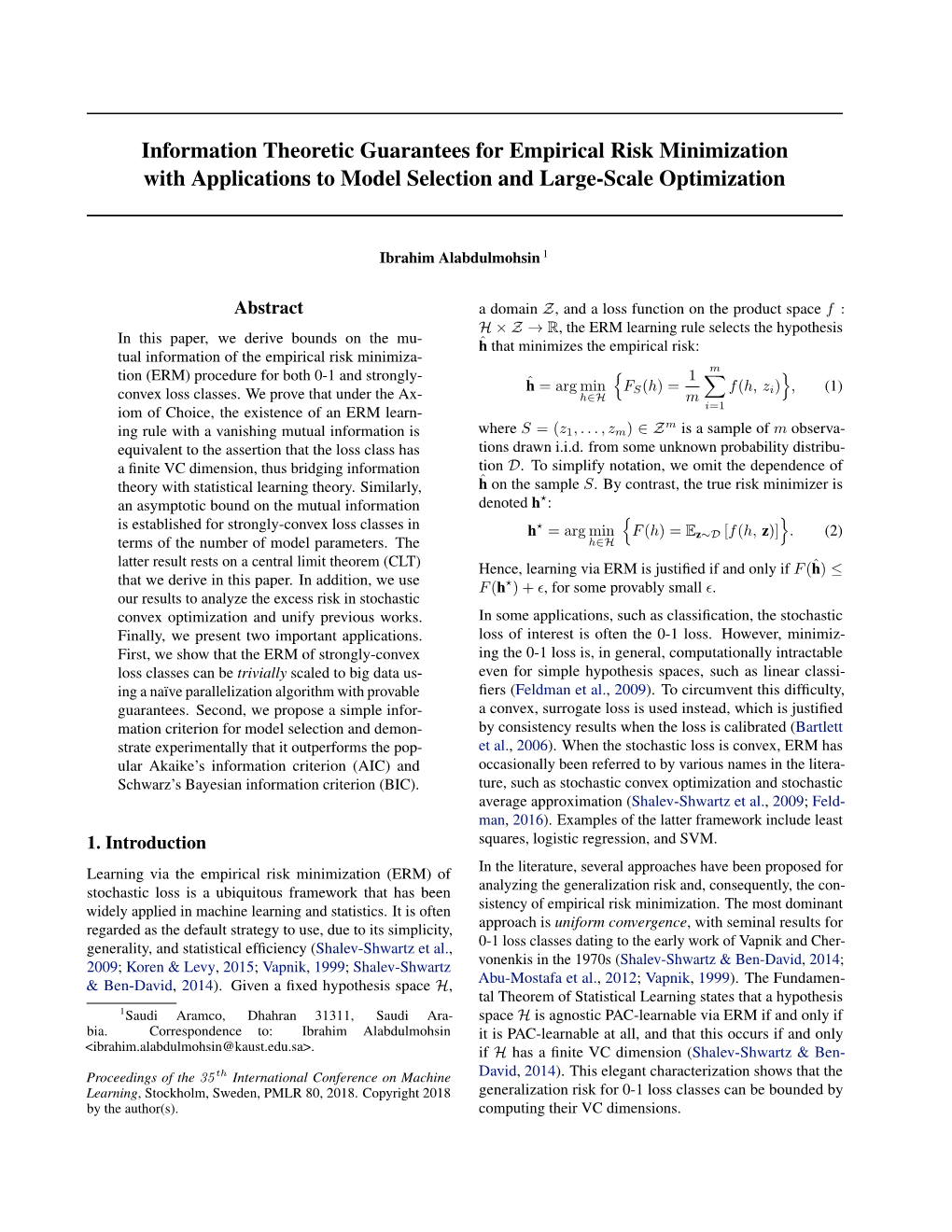 Information Theoretic Guarantees for Empirical Risk Minimization with Applications to Model Selection and Large-Scale Optimization