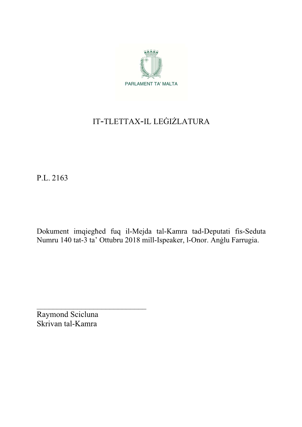 It-Tlettax-Il Leġiżlatura Pl 2163