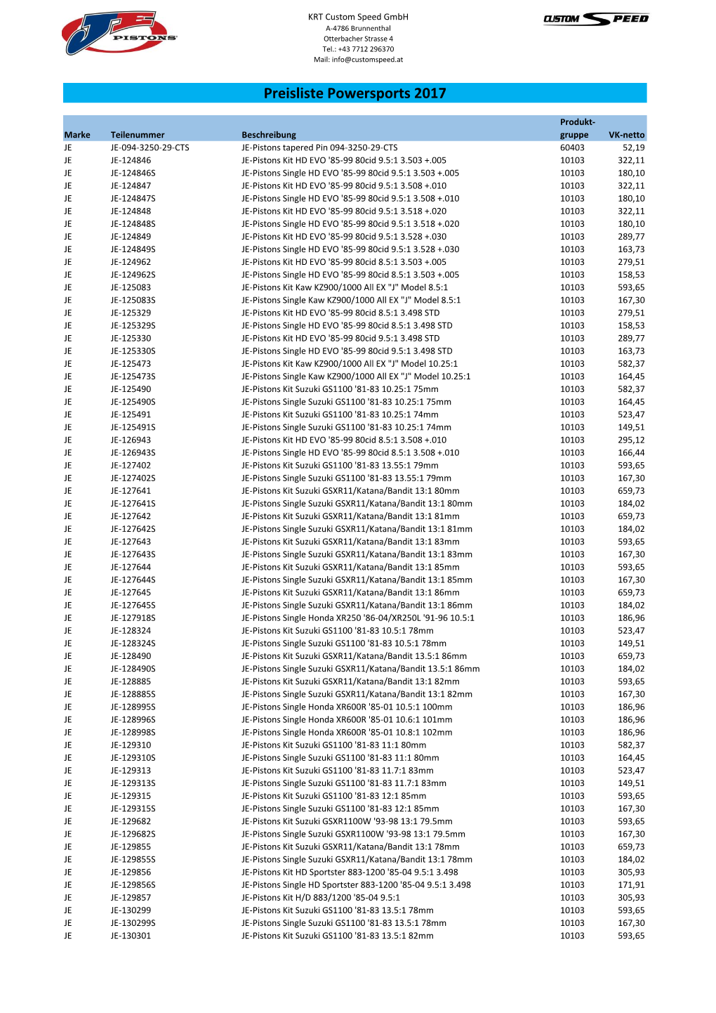 Preisliste Powersports 2017