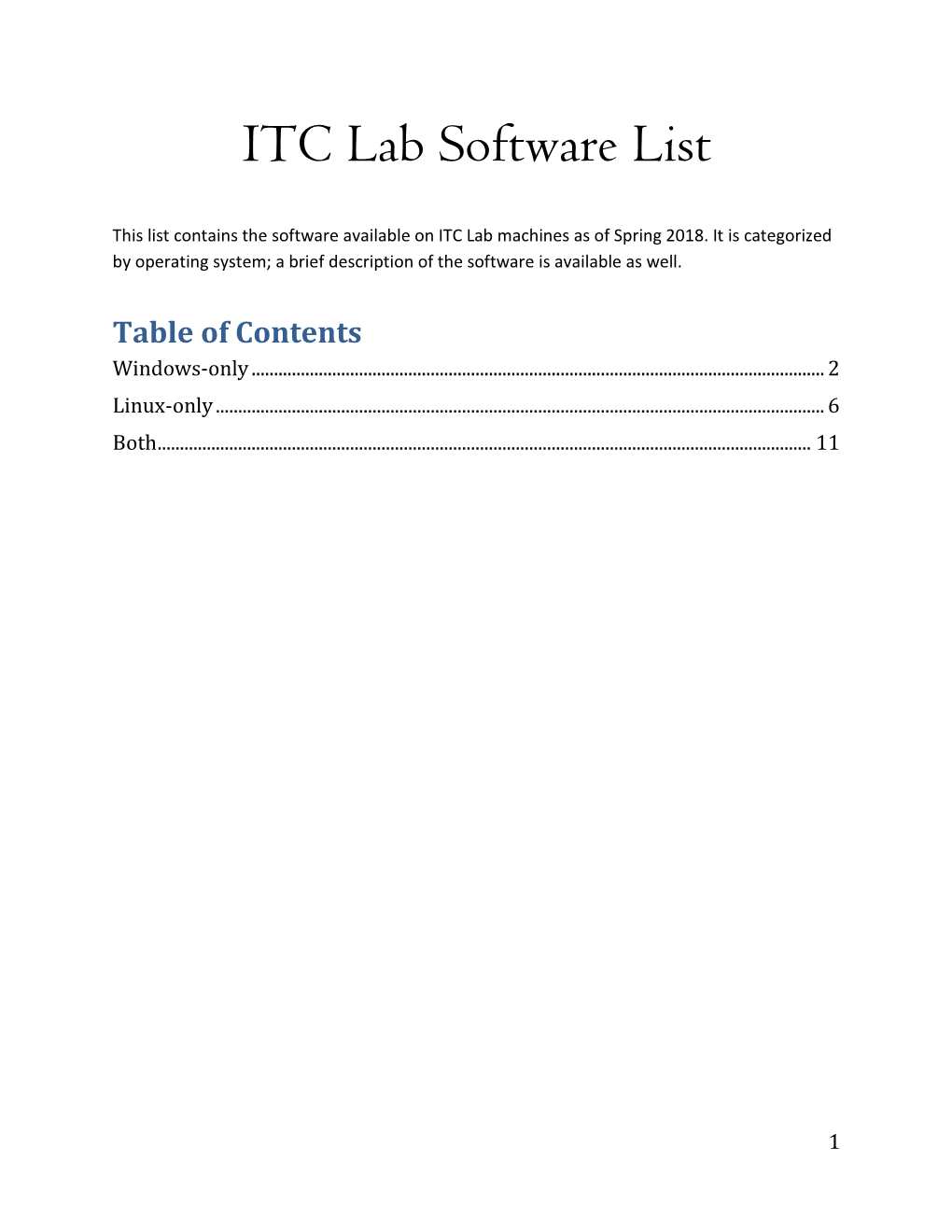 ITC Lab Software List