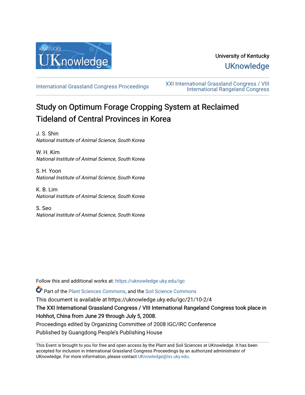 Study on Optimum Forage Cropping System at Reclaimed Tideland of Central Provinces in Korea