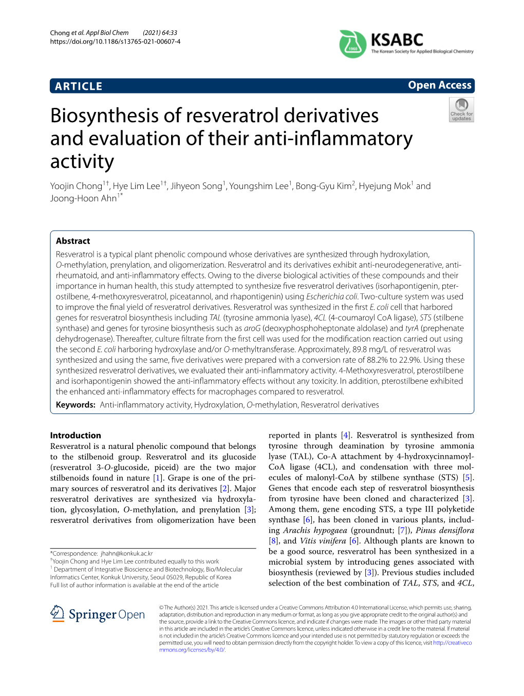 Biosynthesis of Resveratrol Derivatives and Evaluation of Their Anti