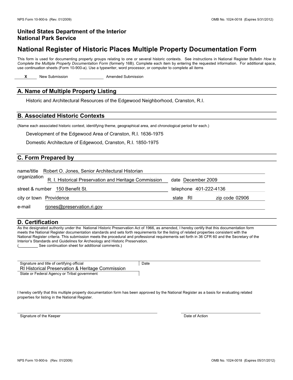 NPS Form 10 900-B